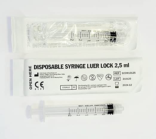 Dr.One 2er Pack 2.5ml, 5ml oder 10ml Kunststoffspritze aus PET, Syringe ohne Nadel mit Skala, latexfrei und silikonfrei einzel steril verpackt (2,5ml)